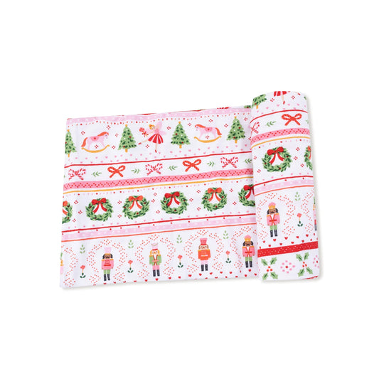 Sugar Plum Fairy + Nutcracker Fair Isle Pink Swaddle Blanket