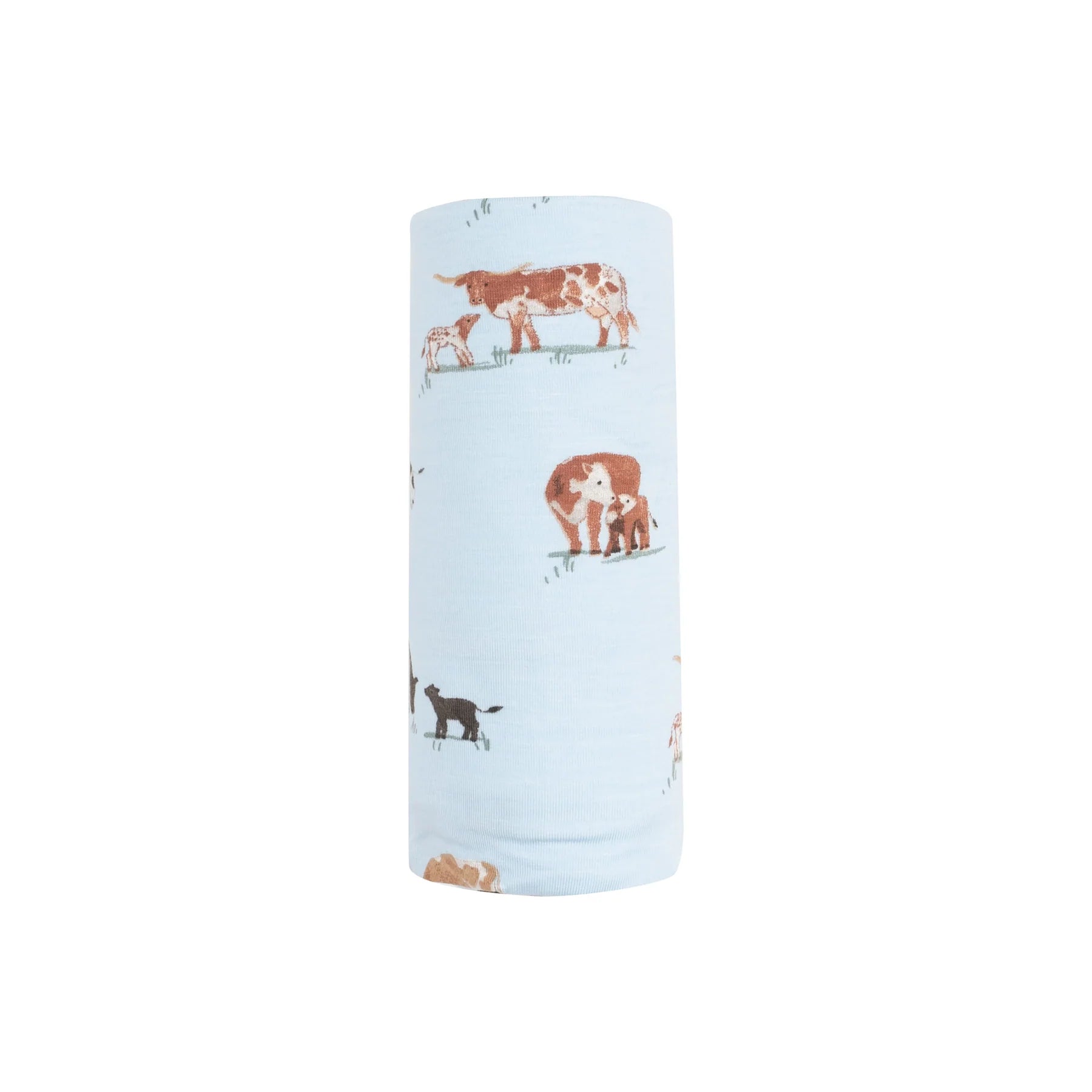 Bamboo Swaddle Blanket - Cow Families Blue - measuring 45X45 inches