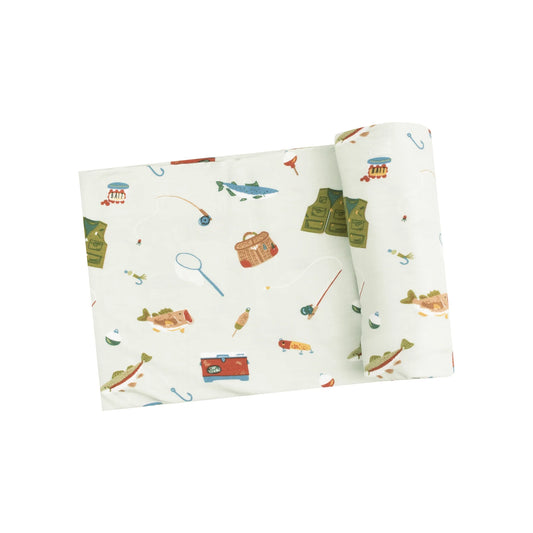 Bamboo Swaddle Blanket - Fishing Things Green