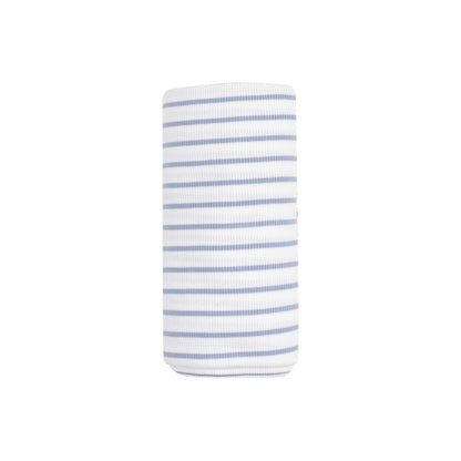 Ribbed Modal Swaddle Blanket - French Stripe Dusty Blue
