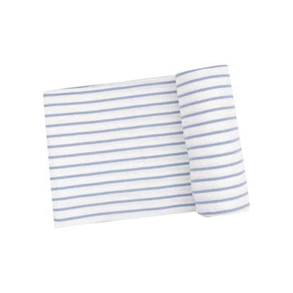 Ribbed Modal Swaddle Blanket - French Stripe Dusty Blue