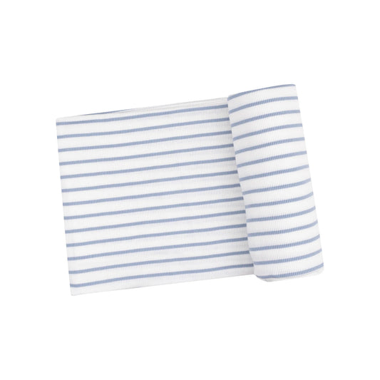 Ribbed Modal Swaddle Blanket - French Stripe Dusty Blue