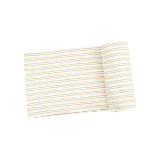 Ribbed Modal Swaddle Blanket - Stripe Oxford Tan