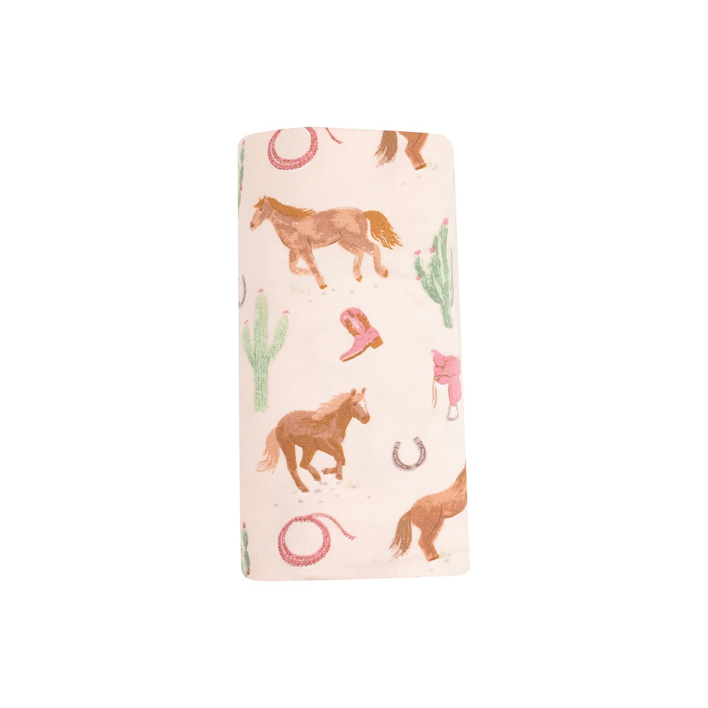 Western Horses Pink Swaddle Blanket