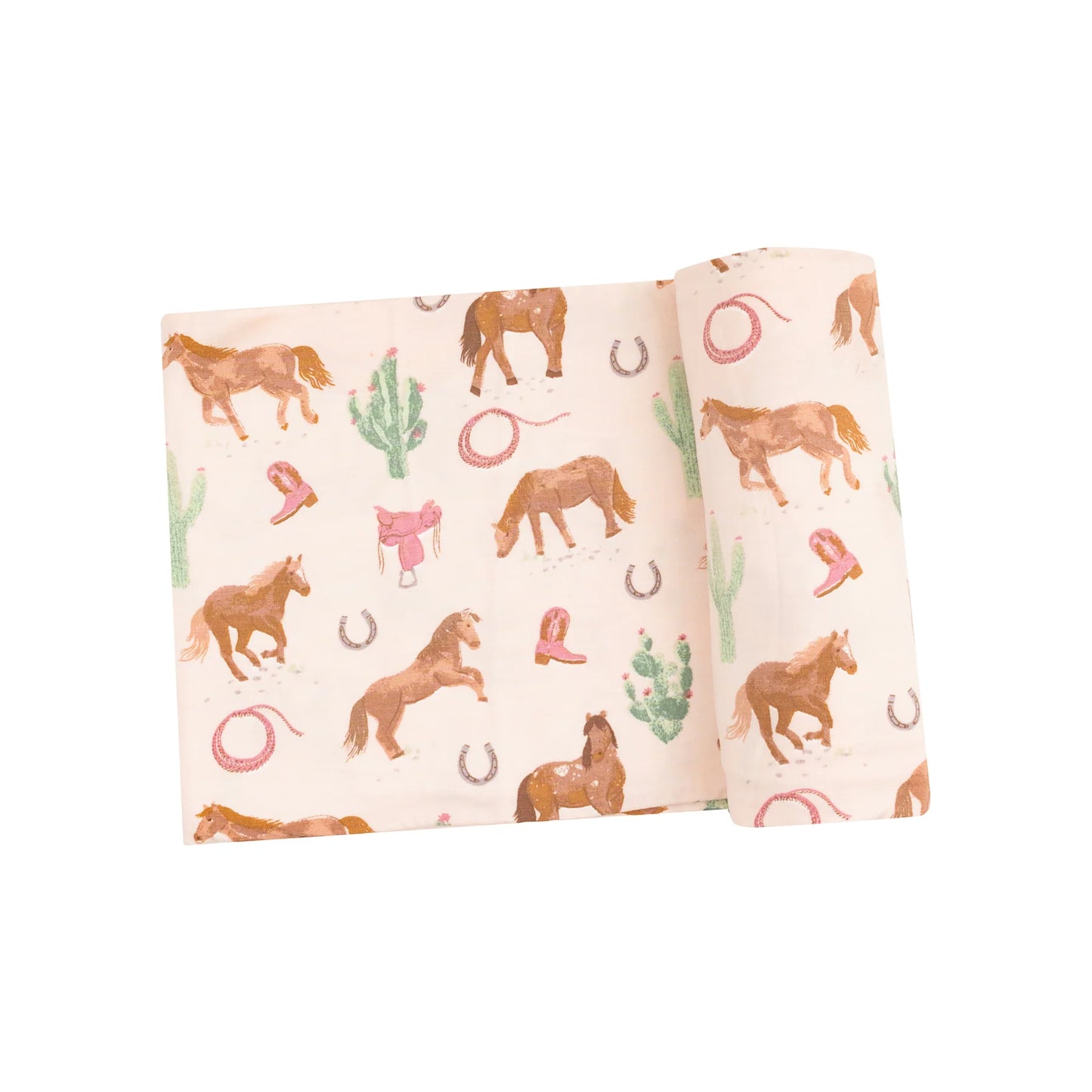 Western Horses Pink Swaddle Blanket