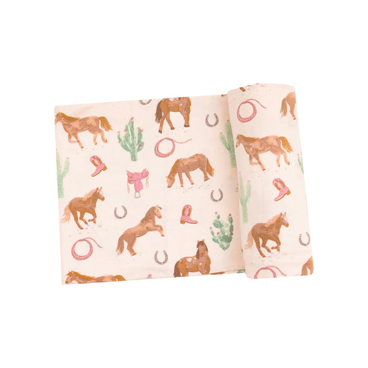 Western Horses Pink Swaddle Blanket