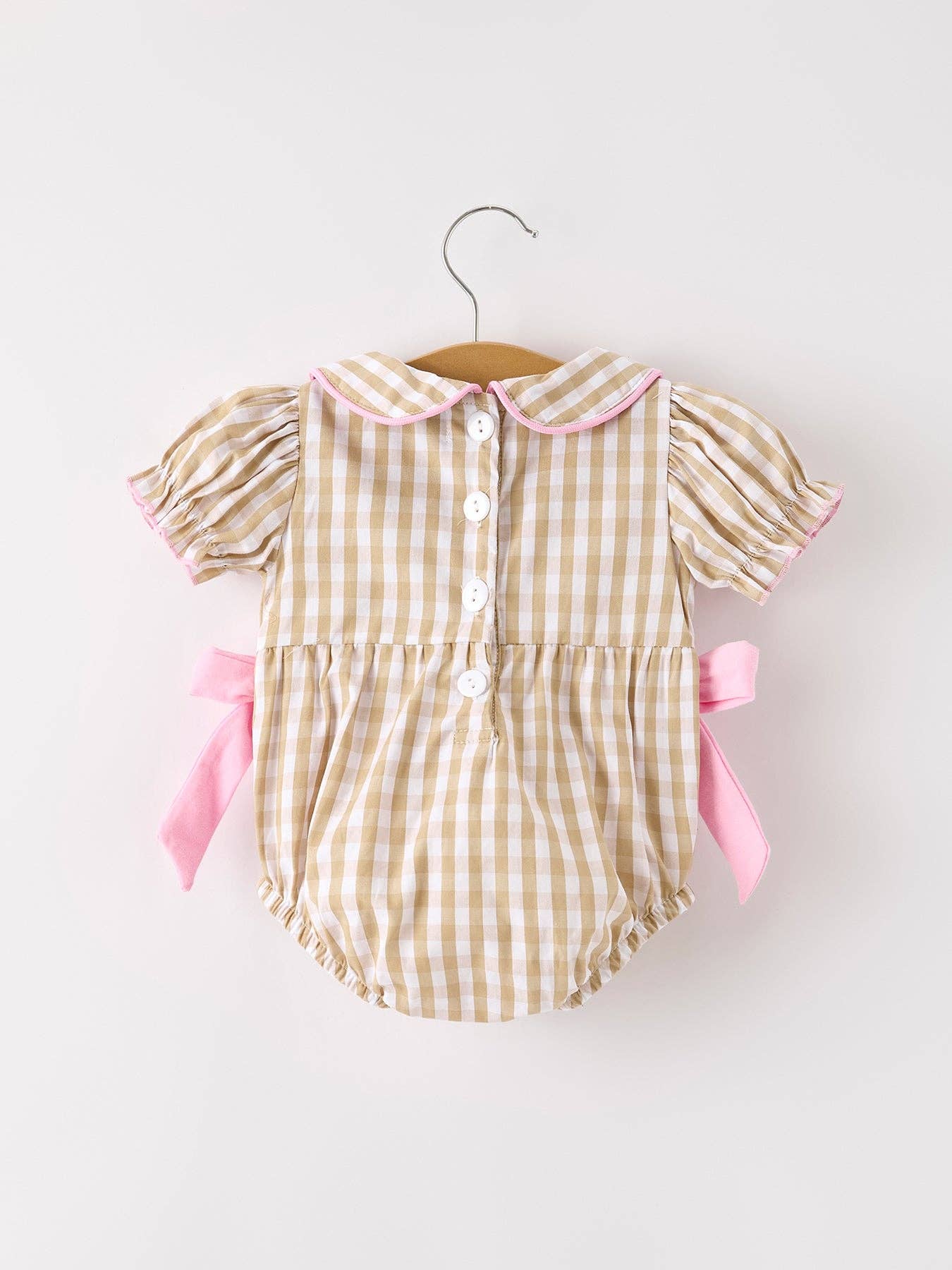 Plaid Turkey Embroidered Smocked Baby Girl Romper