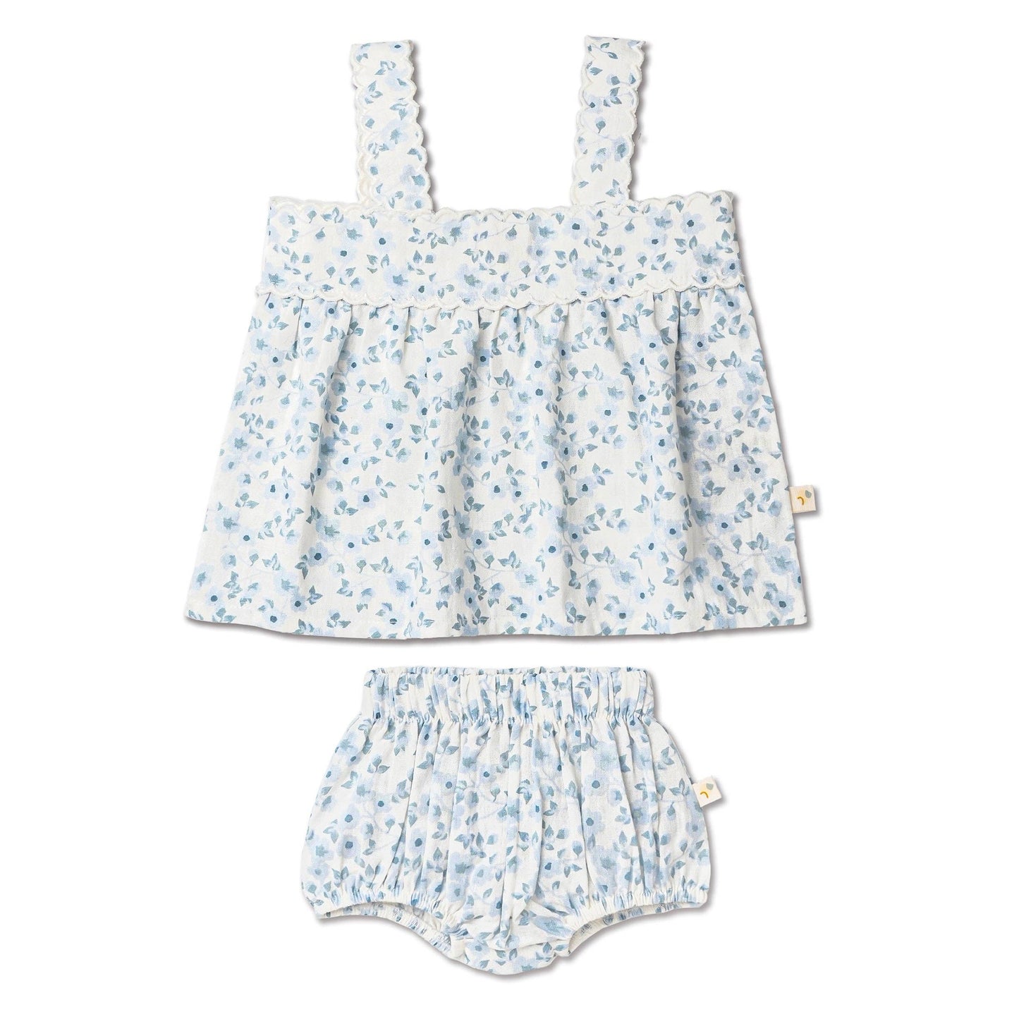 Organic Scalloped Top & Bloomers Set - Blue Vines