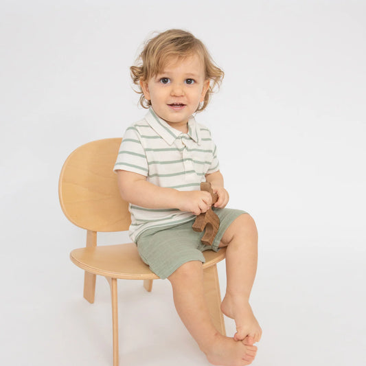 Muslin Short And Polo Shirt Set, Desert Sage