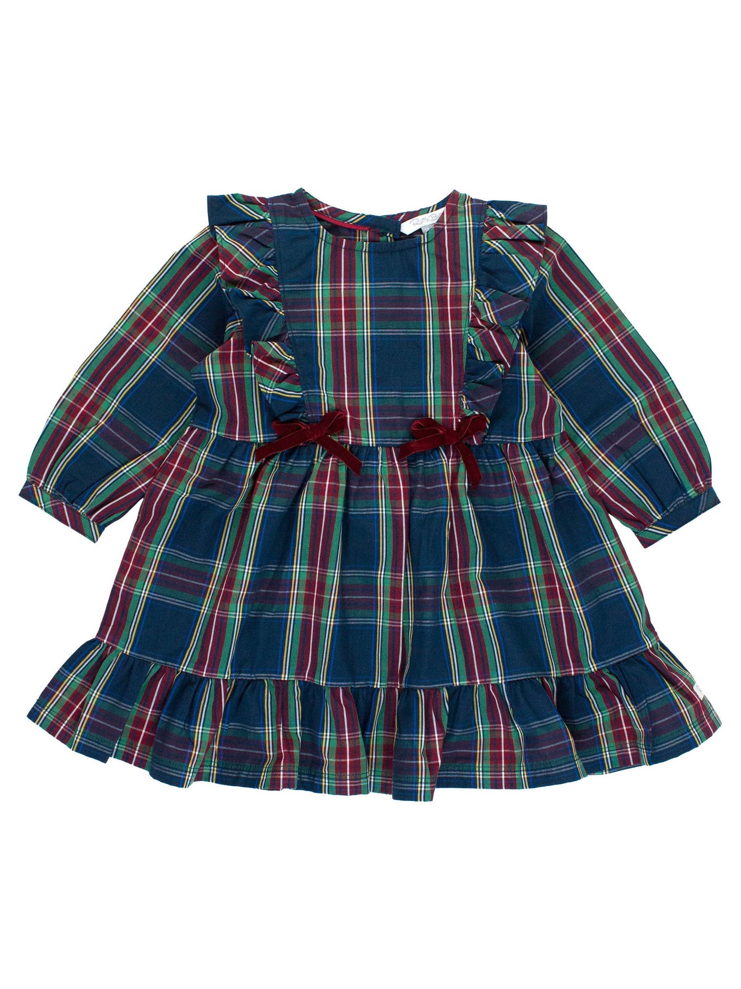 Girls Winter Nights Plaid Ruffle Bow Dress