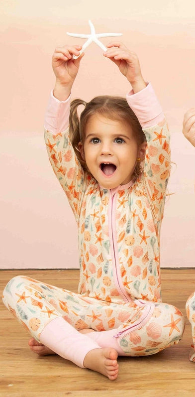 Sandy Seashells Beachy Bamboo Convertible Baby Pajamas
