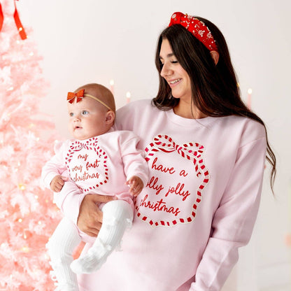 My First Christmas Sequin Bow Patch Long Sleeve Romper - view 5