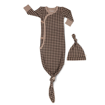 Organic Kimono Knotted Sleep Gown - Houndstooth