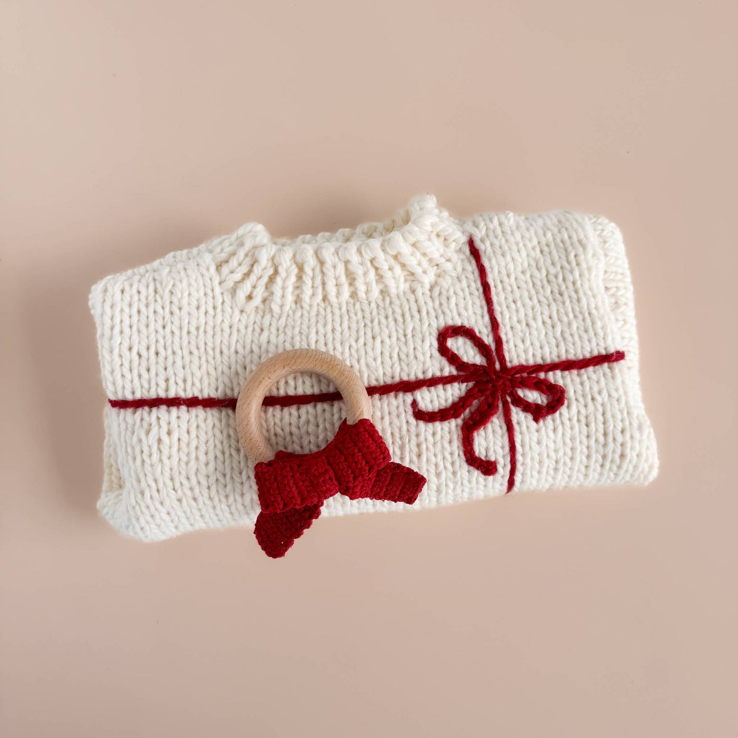 Cotton Crochet Teether Bow Red | Fall Christmas Gift Holiday