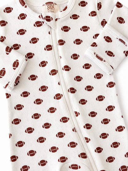 Football print organic pointelle footie - view 5