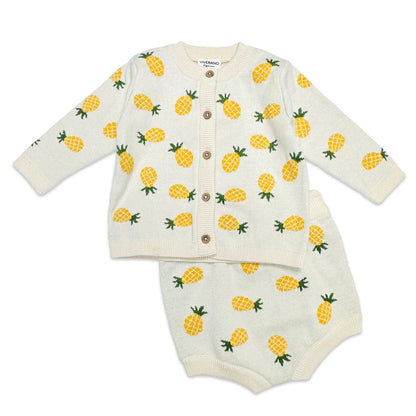 Pineapple Jacquard Knit Baby Cardigan & Bloomer