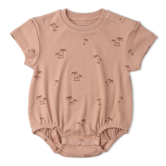 Organic Short Sleeve Bubble Romper - Island Palm