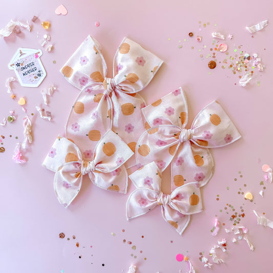 Fall Hair Bow with Pumpkins and Flowers