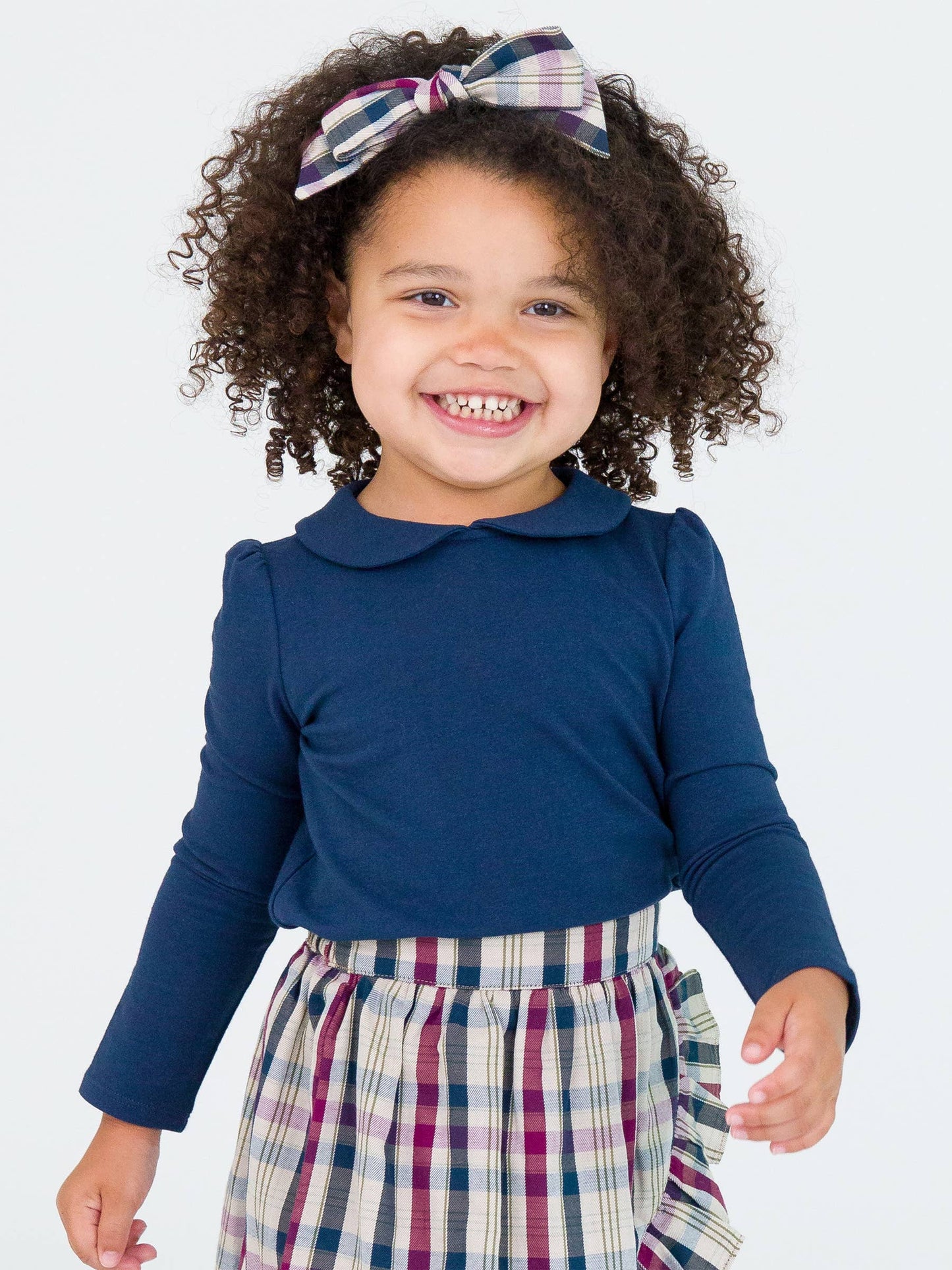 Girls Dark Navy Peter Pan Collar Long Sleeve Top