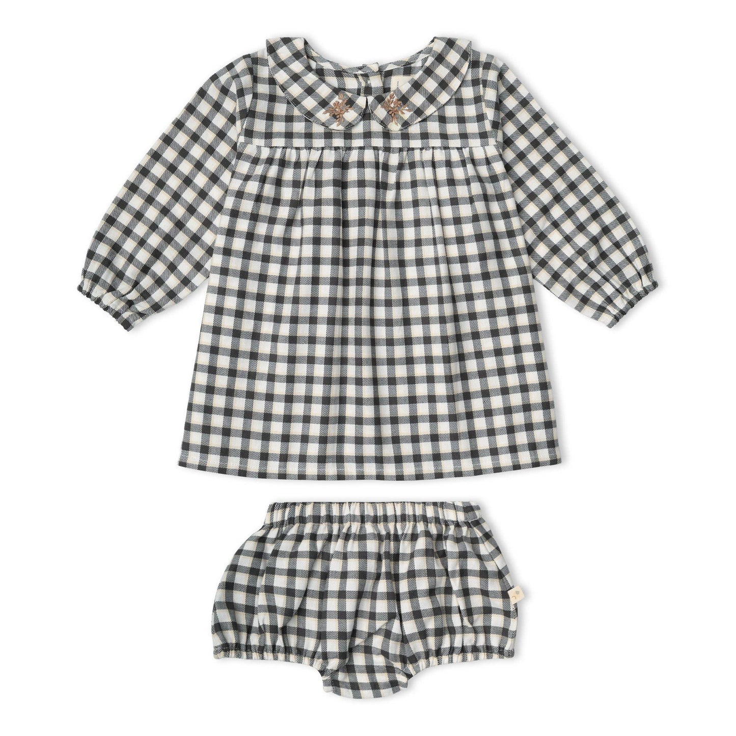 Organic Peter Pan Collar Dress - Charcoal Plaid