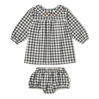 Organic Peter Pan Collar Dress - Charcoal Plaid