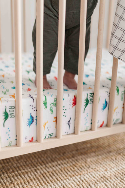 Modern Dino Bamboo Muslin Crib Sheet