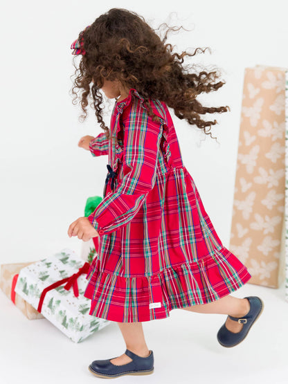 Tis The Season Plaid Ruffle Bow Dress