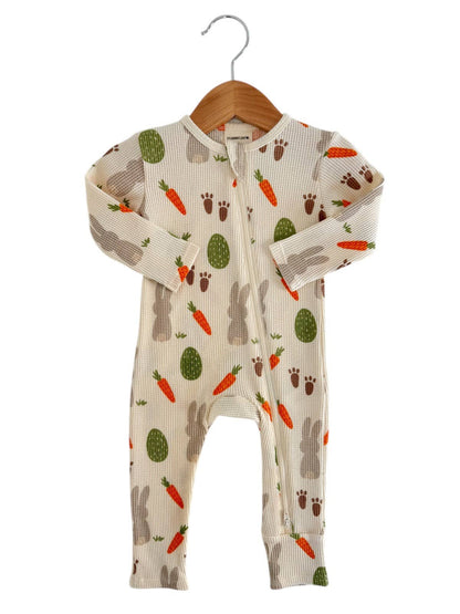 Organic Waffle 2-Way Zip Romper, Cottontail