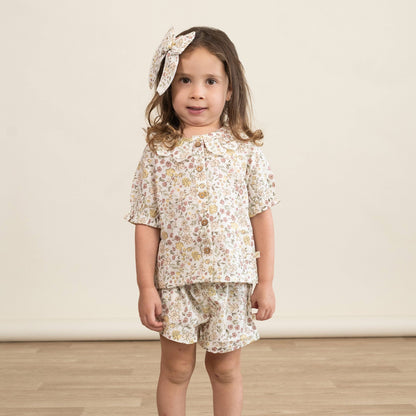 Organic Collared Puff Sleeve Top & Shorts Set - Wild Meadow