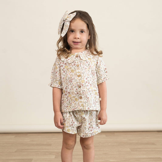 Organic Collared Puff Sleeve Top & Shorts Set - Wild Meadow