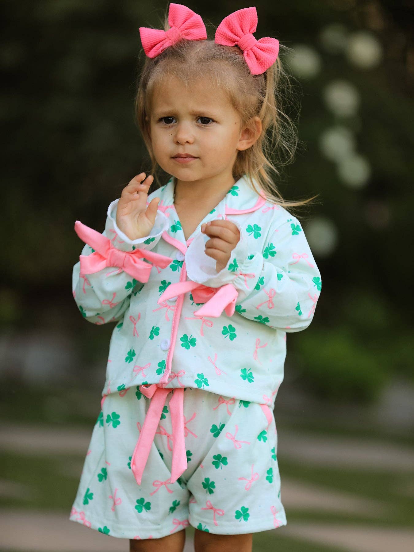 St. Patrick's Day Bow Shamrock Ruffles Pajama Set