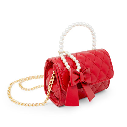 Quilted Pearl Handle Bow Ribbon Handbag