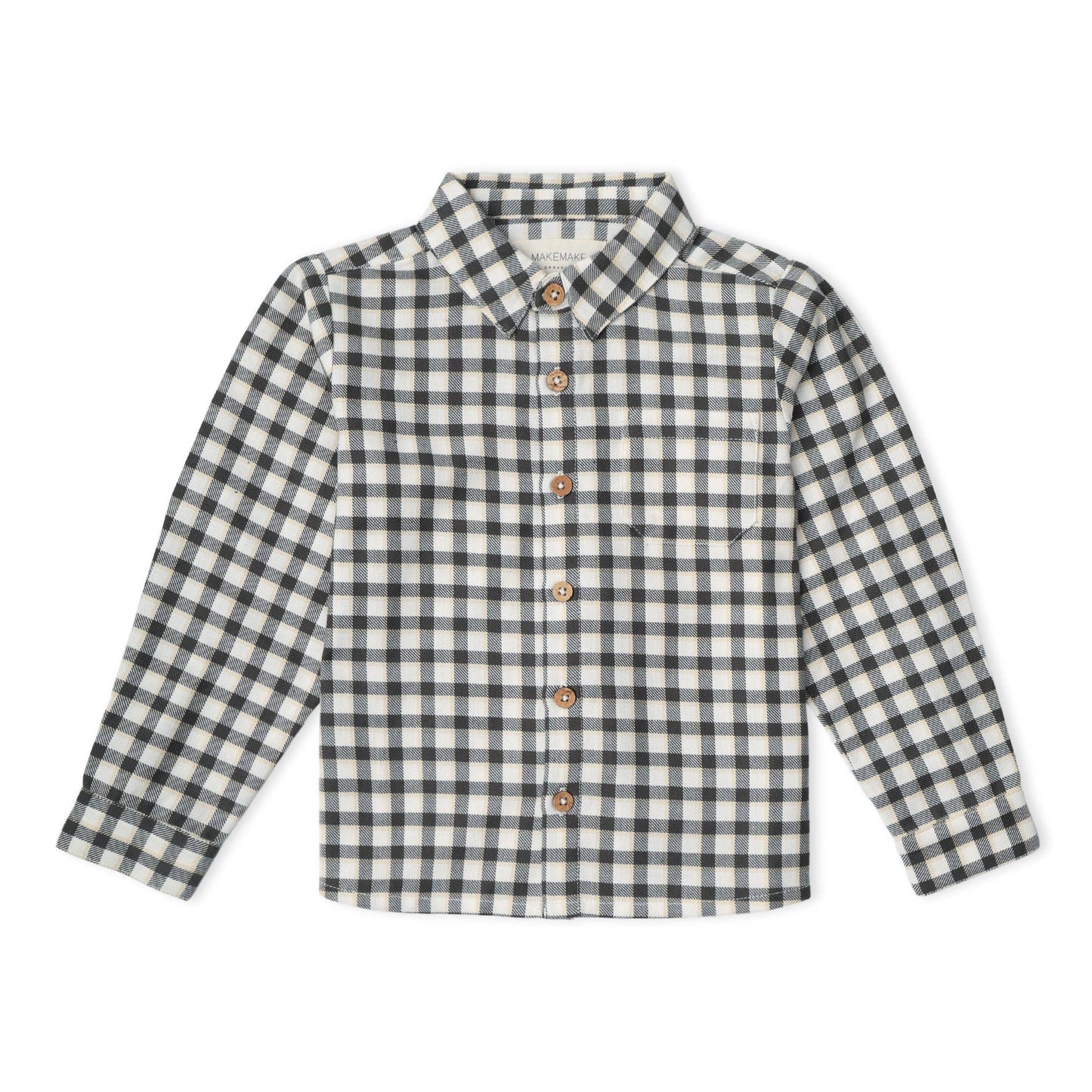 Organic Collared Long Sleeve Shirt - Charcoal Plaid