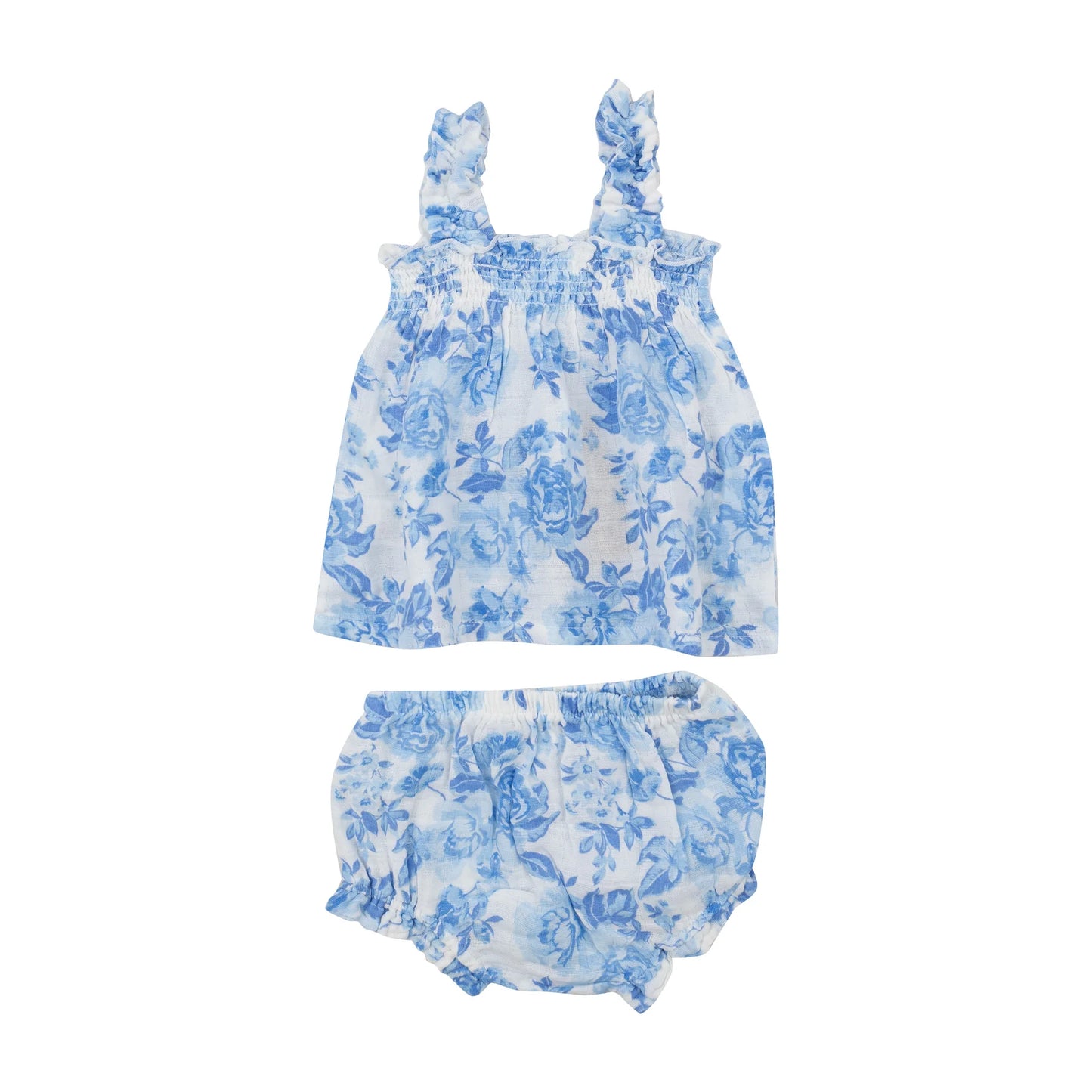 Ruffly Strap Top And Bloomer Set, Roses in Blue