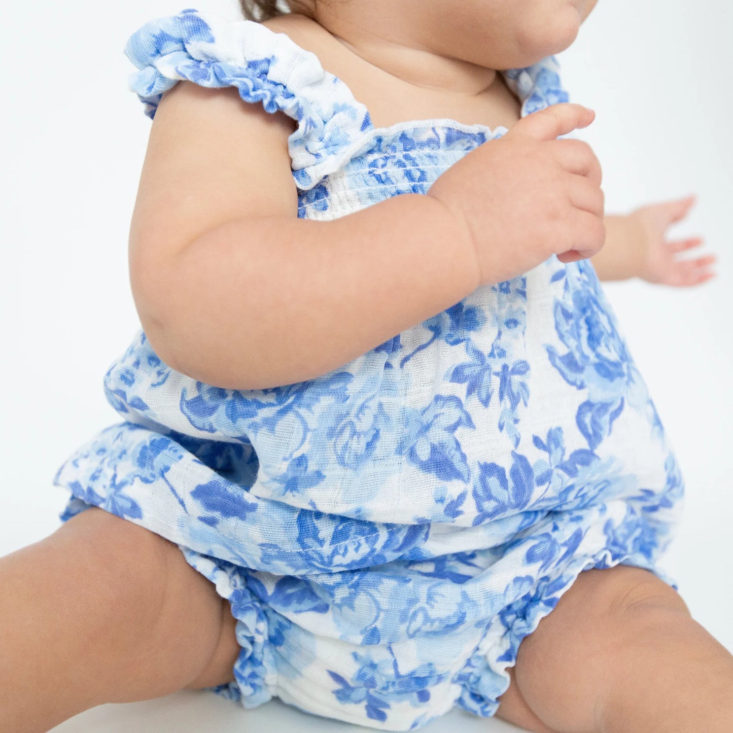 Ruffly Strap Top And Bloomer Set, Roses in Blue