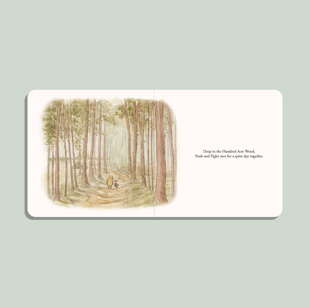 Inside spread of Finding Feelings showing Pooh and Piglet walking through the Hundred Acre Wood
