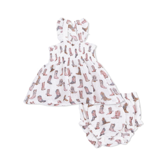 Cowgirl Boots Smocked Top & Bloomer