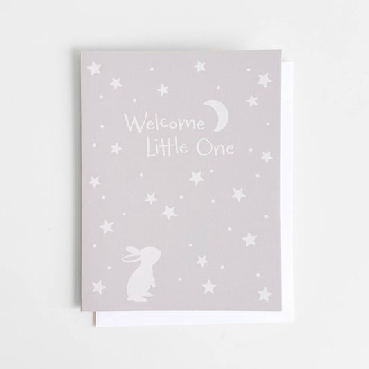 "Welcome Little One" Greeting Card Bunny Moon Stars