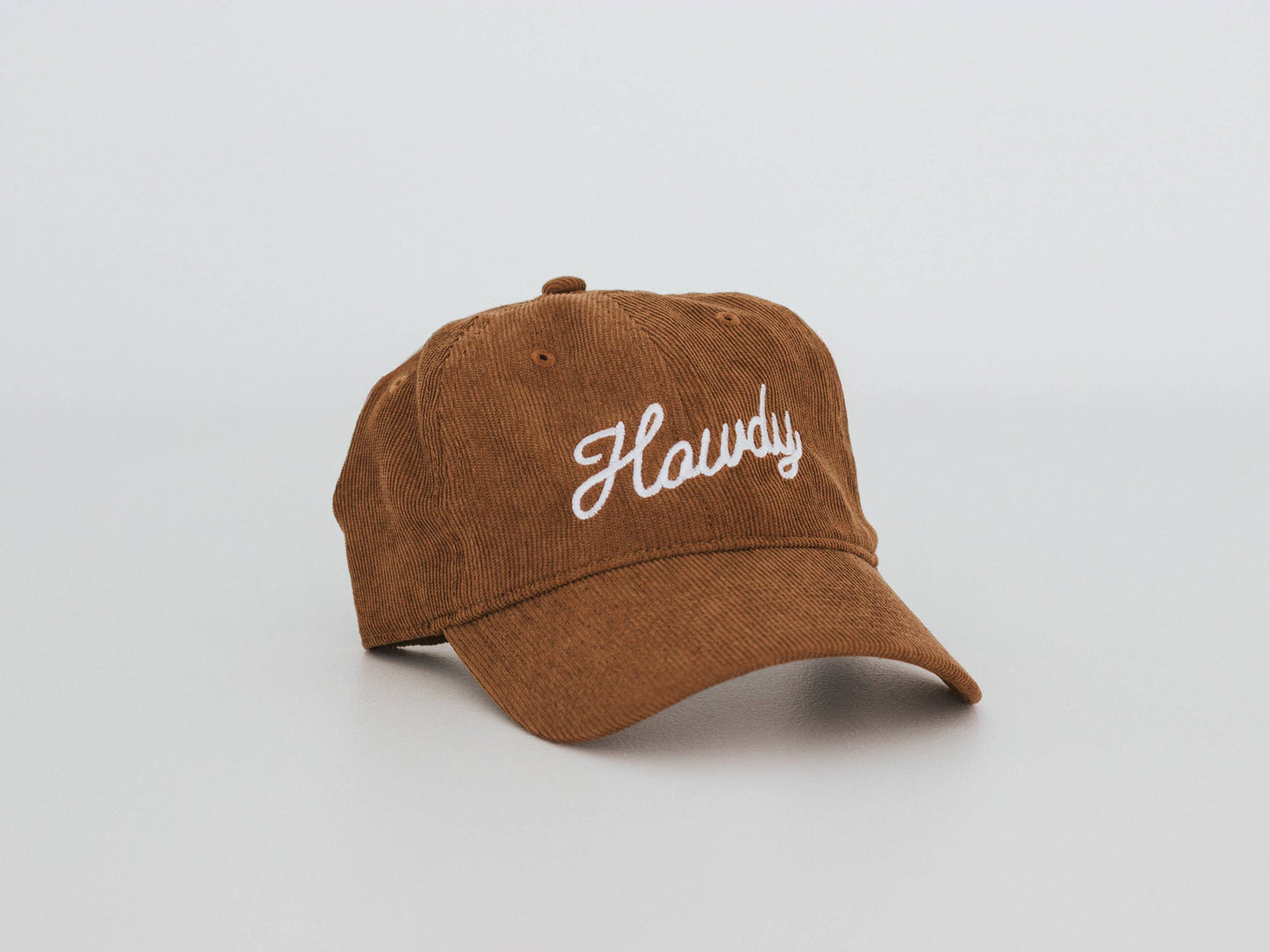 Howdy Script Modern Corduroy Hat • Embroidered Brown Cap