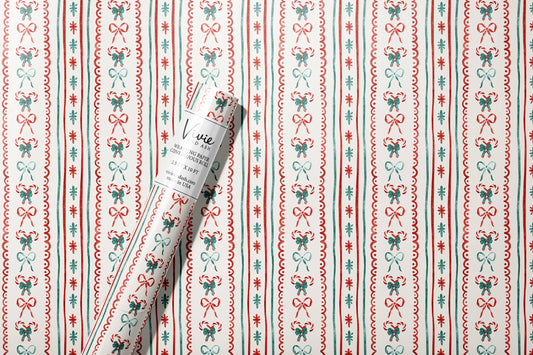 Christmas Candy Cane Stripe Bow Wrapping Paper