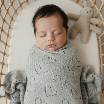 100% Luxury Cotton Swaddle Receiving Baby Blanket - Heart