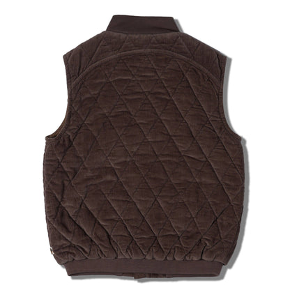 Organic Sleeveless Quilted Corduroy Jacket - Dark Brown