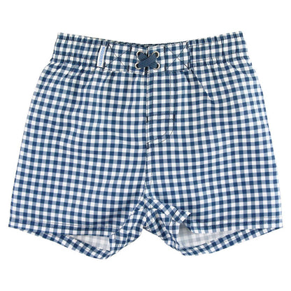 Navy Gingham Swim Trunks