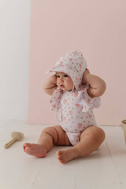 Strawberry Ruffle Sleeve Cross Back Swimsuit