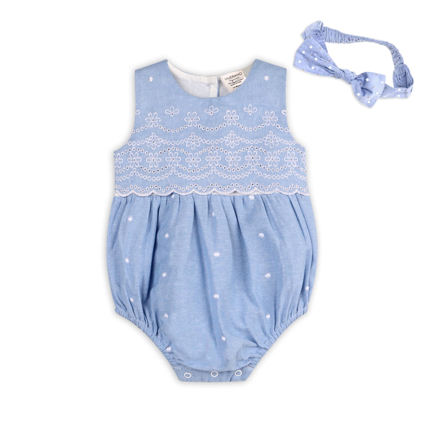 Kaia Chambray Bubble Baby Romper + Headband