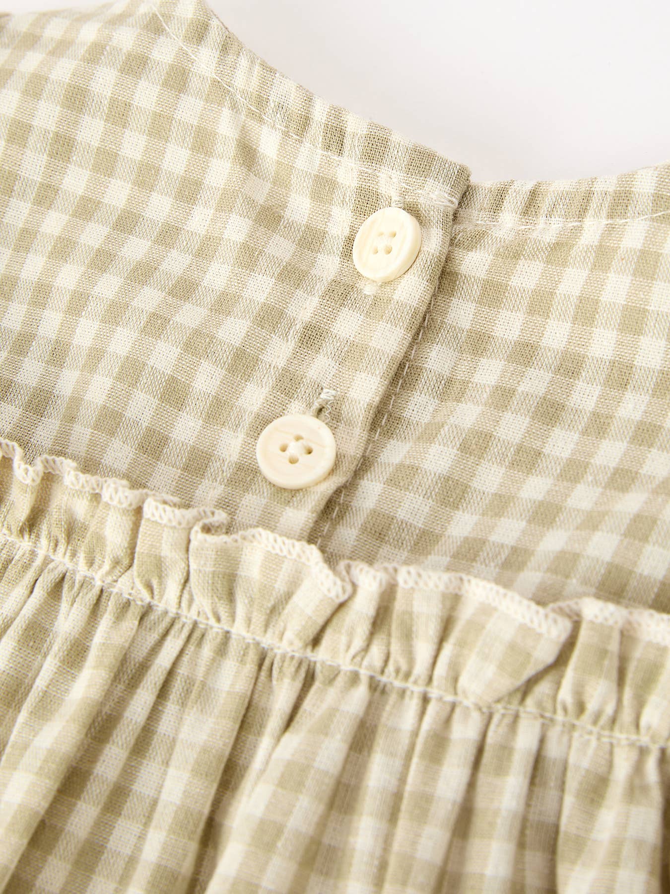Gingham Baby Romper with Long Sleeve Puff Design