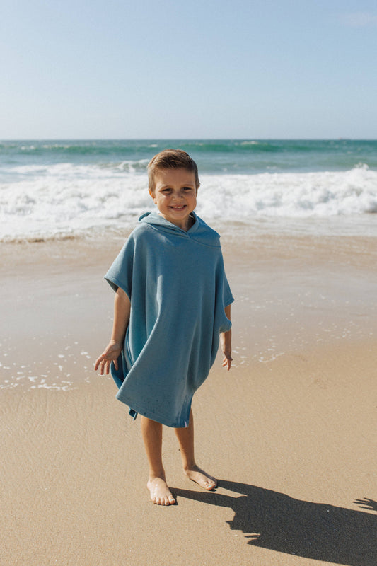 Waffle Beach Poncho - Stone Blue