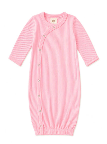 Pink ribbed knotted baby gown - view 2