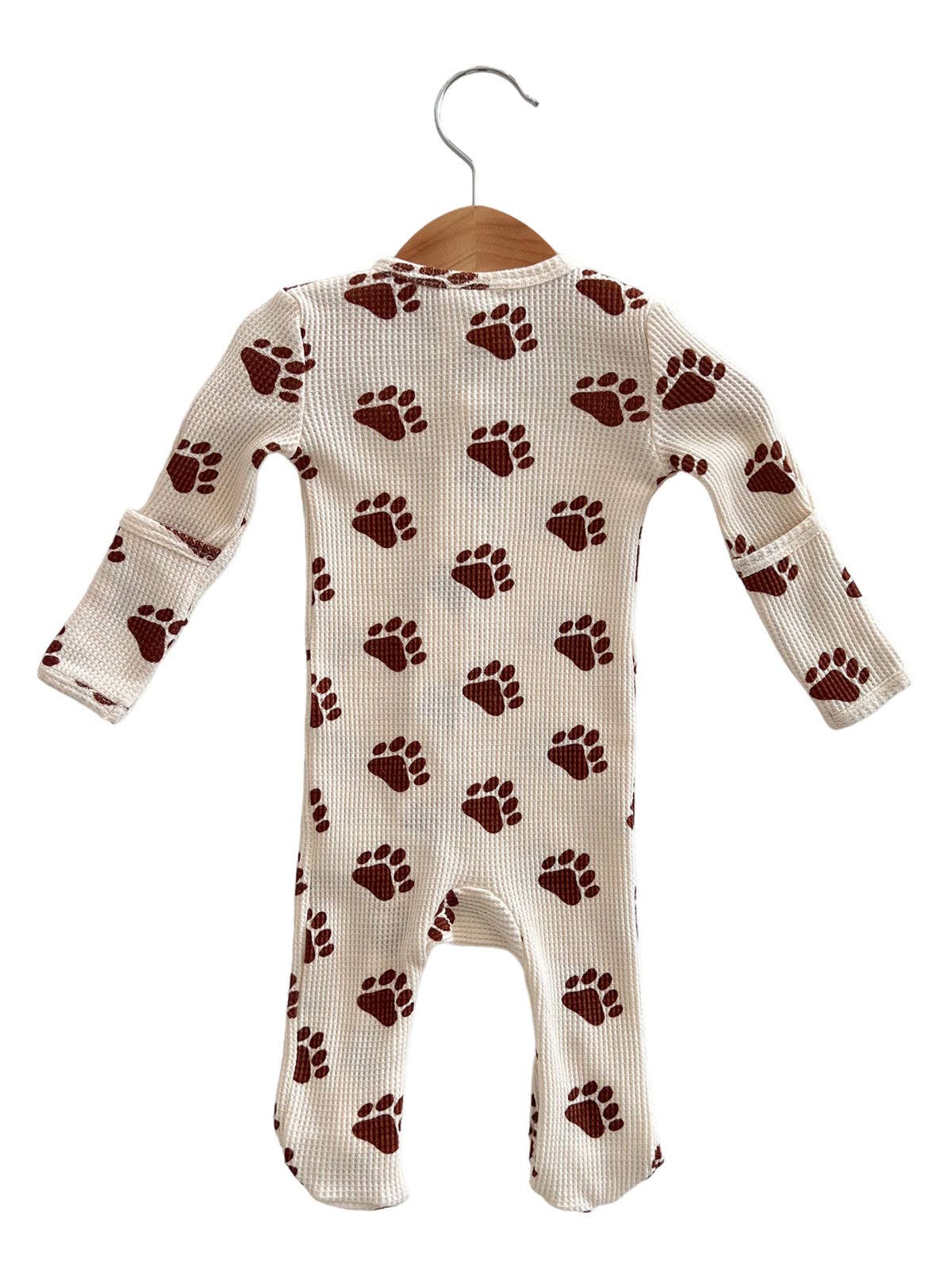 Organic Waffle Basic Zip Footie, Bear Paw