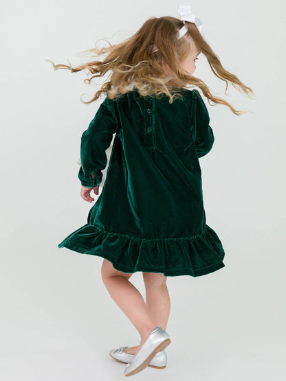 Girls Velvet Long Sleeve Drop Waist Dress